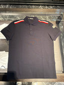 Polo piqué bleu marine à bandes signature tricolores