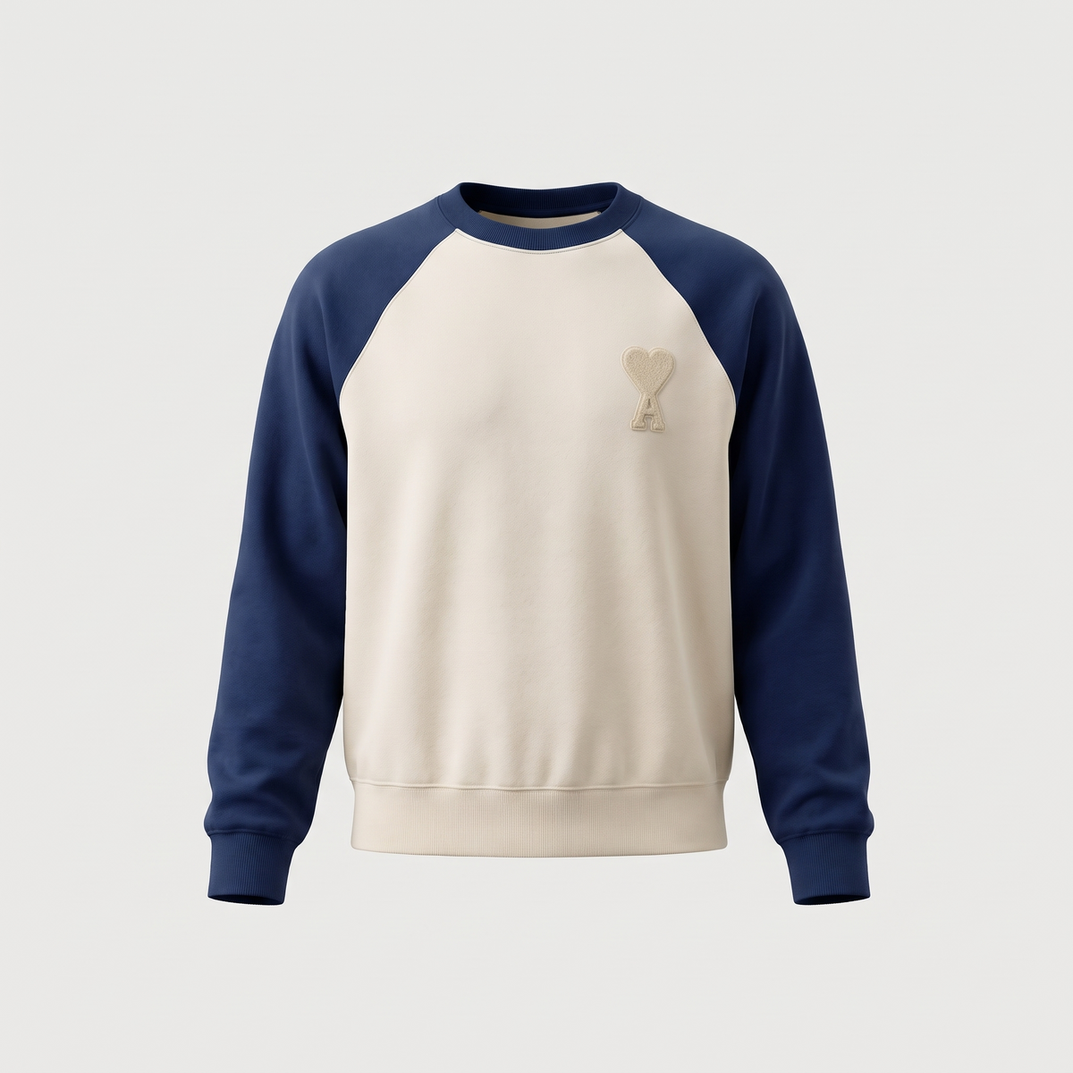 Sweatshirt Beige Patch Ami de Coeur Bicolore Marine – face
