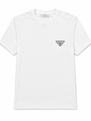 T-shirt en coton avec logo triangulaire noir et empiècements nylon blanc