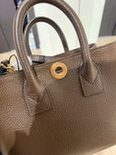 Mini sac cabas Bermondsey en cuir grainé taupe et toile Check