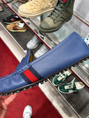 Mocassins en cuir bleu avec bande Web