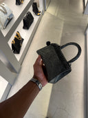 Sac à main Hourglass Top Handle à strass gris fumé