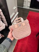 Mini sac cabas tressé effet satin rose poudré
