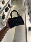 Sac à main Hourglass Top Handle à strass noir
