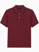 Polo en piqué de coton bordeaux à finitions contrastées