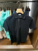 Polo piqué à détail check noir