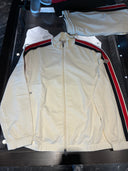 Veste de survêtement écrue à bandes tricolores rouge et bleu marine