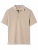 Polo piqué à détail check beige sable