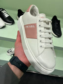 Sneakers plateforme en cuir blanc et rose poudré