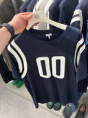 T-shirt football en lin mélangé bleu marine à patch numéro