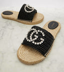 GG embellished raffia espadrille slides