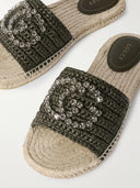 GG embellished raffia espadrille slides