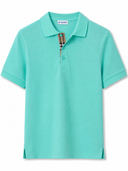 Polo piqué à détail check turquoise pastel