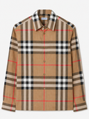 Chemise à manches longues en coton biologique à carreaux tartan beige