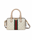 Mini Boston Ophidia – Beige & Vert/Rouge