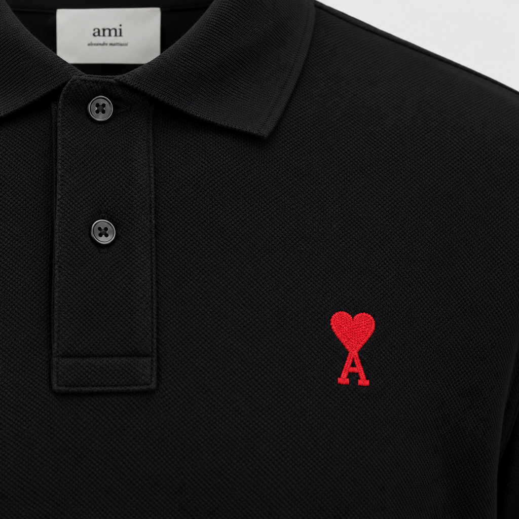 Polo Noir Ami de Coeur Rouge en Coton