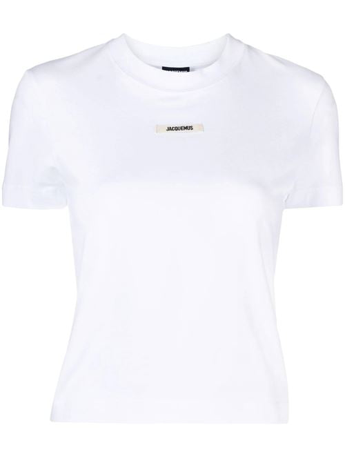 White stretch-cotton t-shirt logo