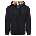 Sweat à capuche zippé "Hove" noir avec logo brodé et capuche à motif check