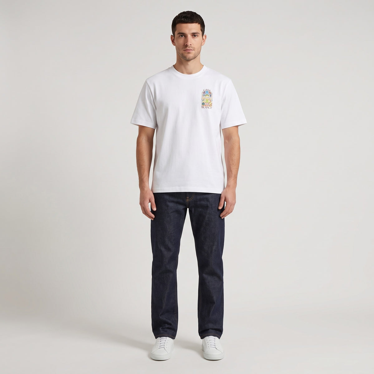 T-shirt Casablanca Landscape White porté – face