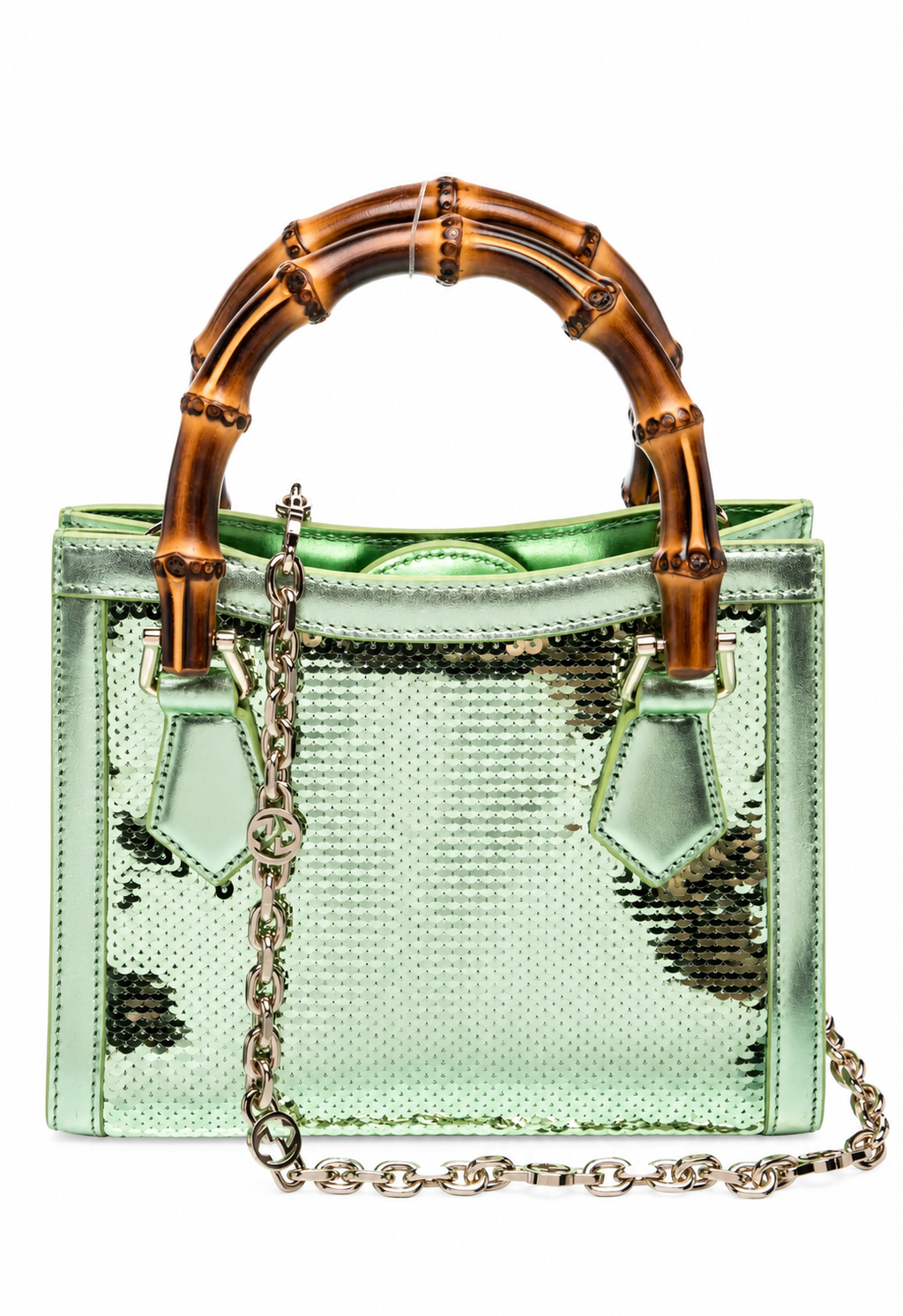 Sac Top Handle en toile verte à anses bambou