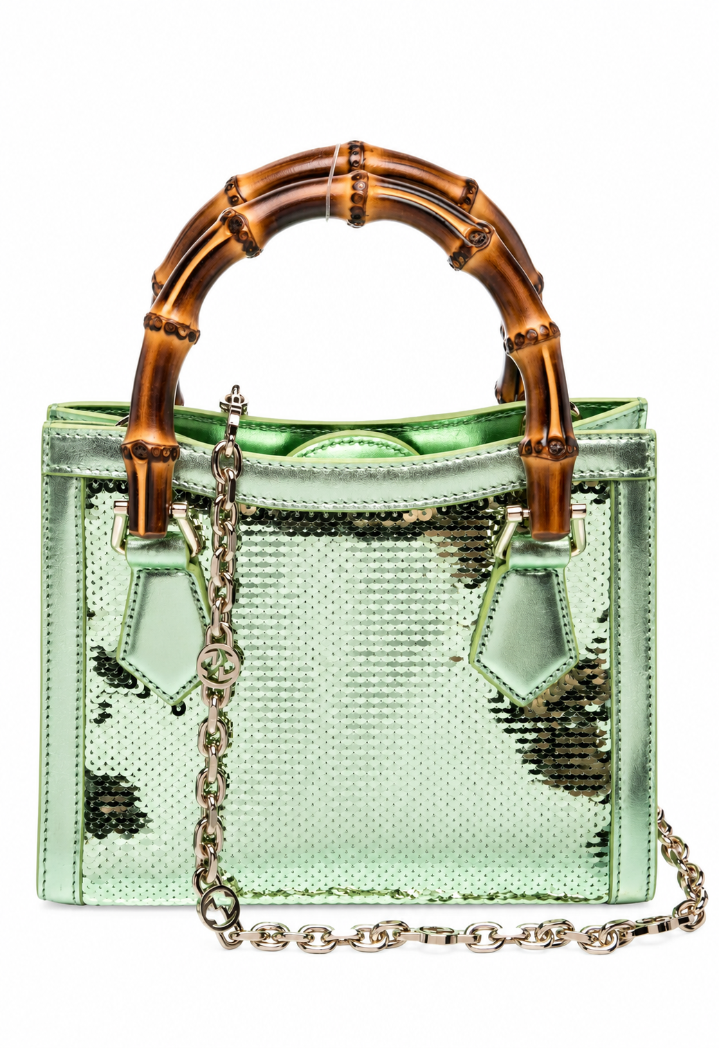 Sac Top Handle en toile verte à anses bambou