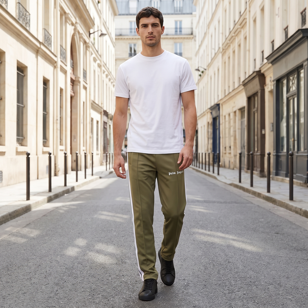 Palm Angels Classic Track Pant Khaki – porté – ambiance