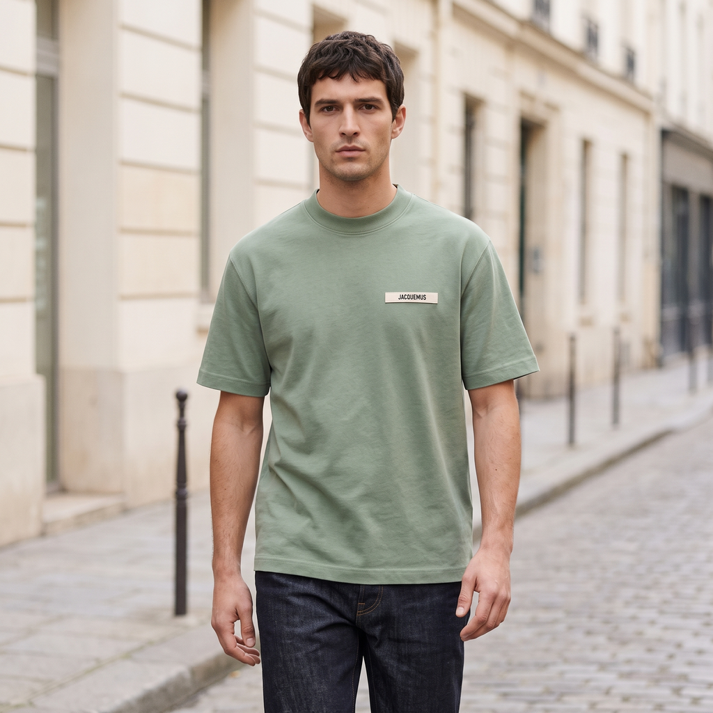 Le t-shirt Gros Grain Jacquemus Khaki – porté – ambiance
