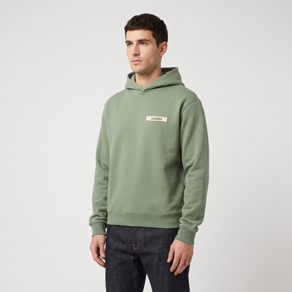 Le Hoodie Gros Grain Jacquemus Khaki – porté – trois-quarts