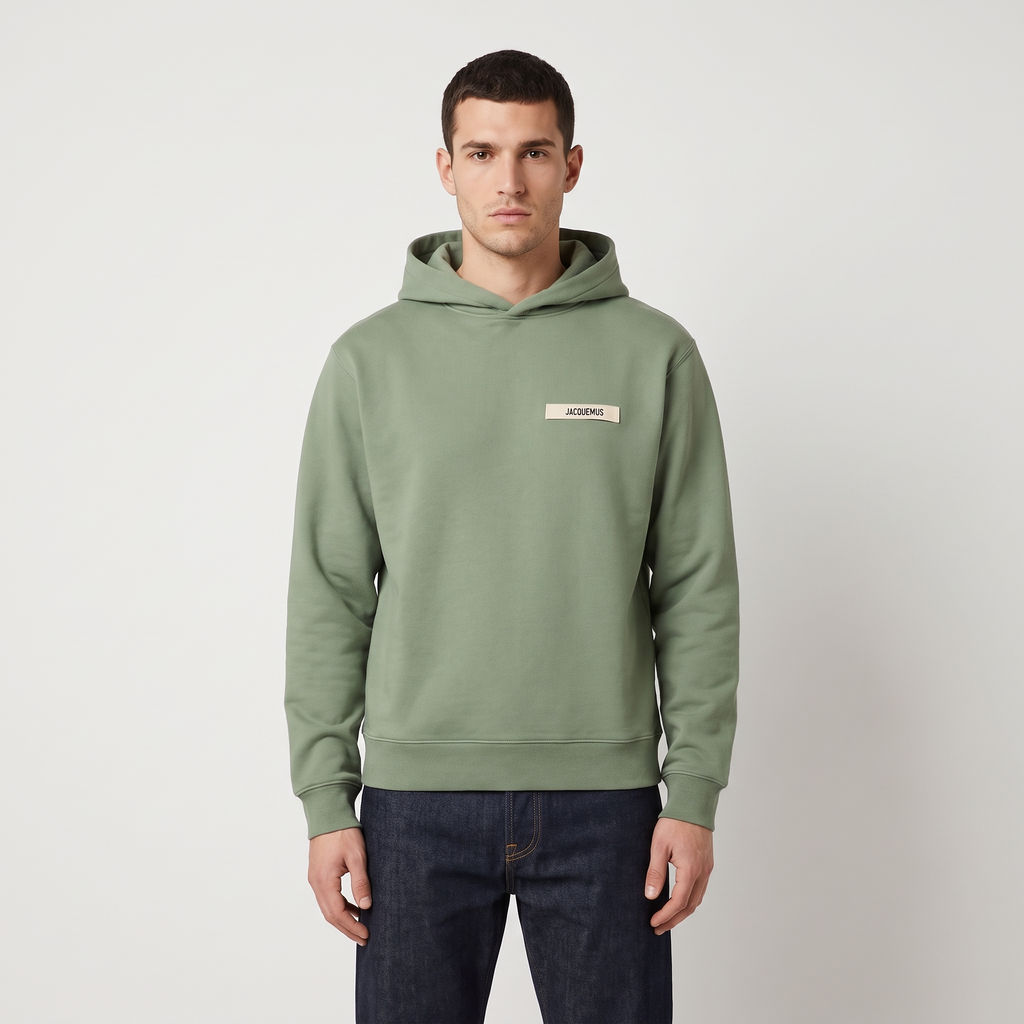 Le Hoodie Gros Grain Jacquemus Khaki – porté – face