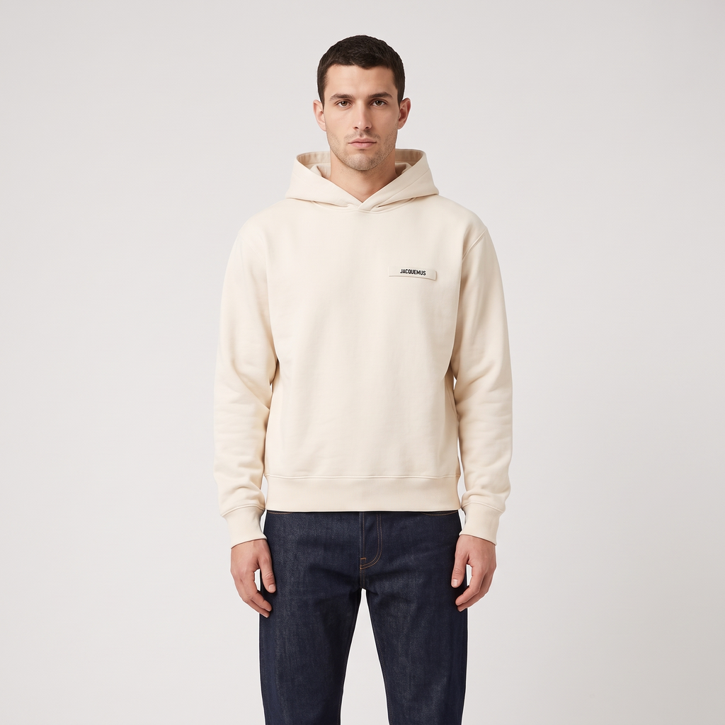 Le Hoodie Gros Grain Jacquemus Cream – porté – face
