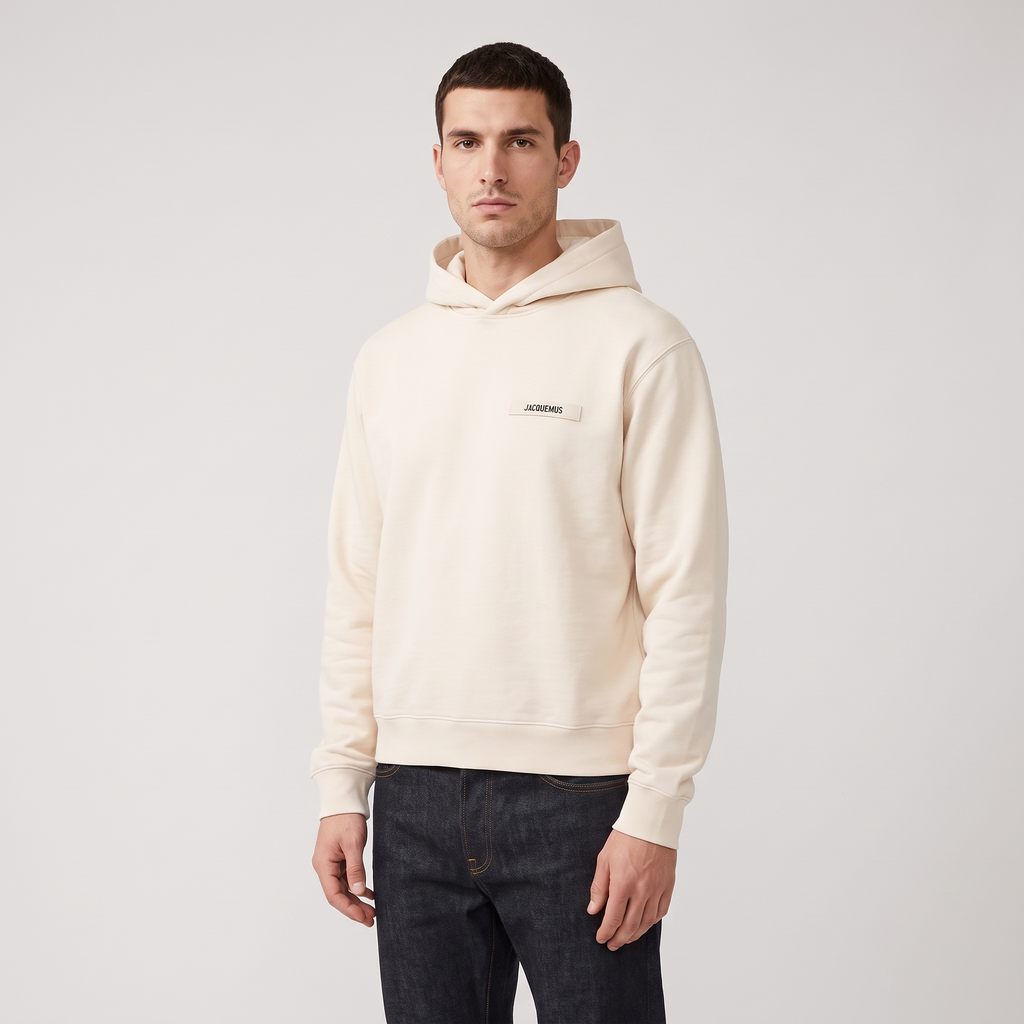 Le Hoodie Gros Grain Jacquemus Cream – porté – trois-quarts