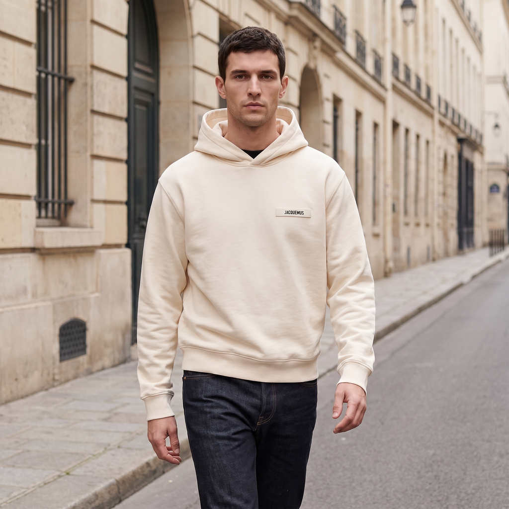 Le Hoodie Gros Grain Jacquemus Cream – porté – ambiance