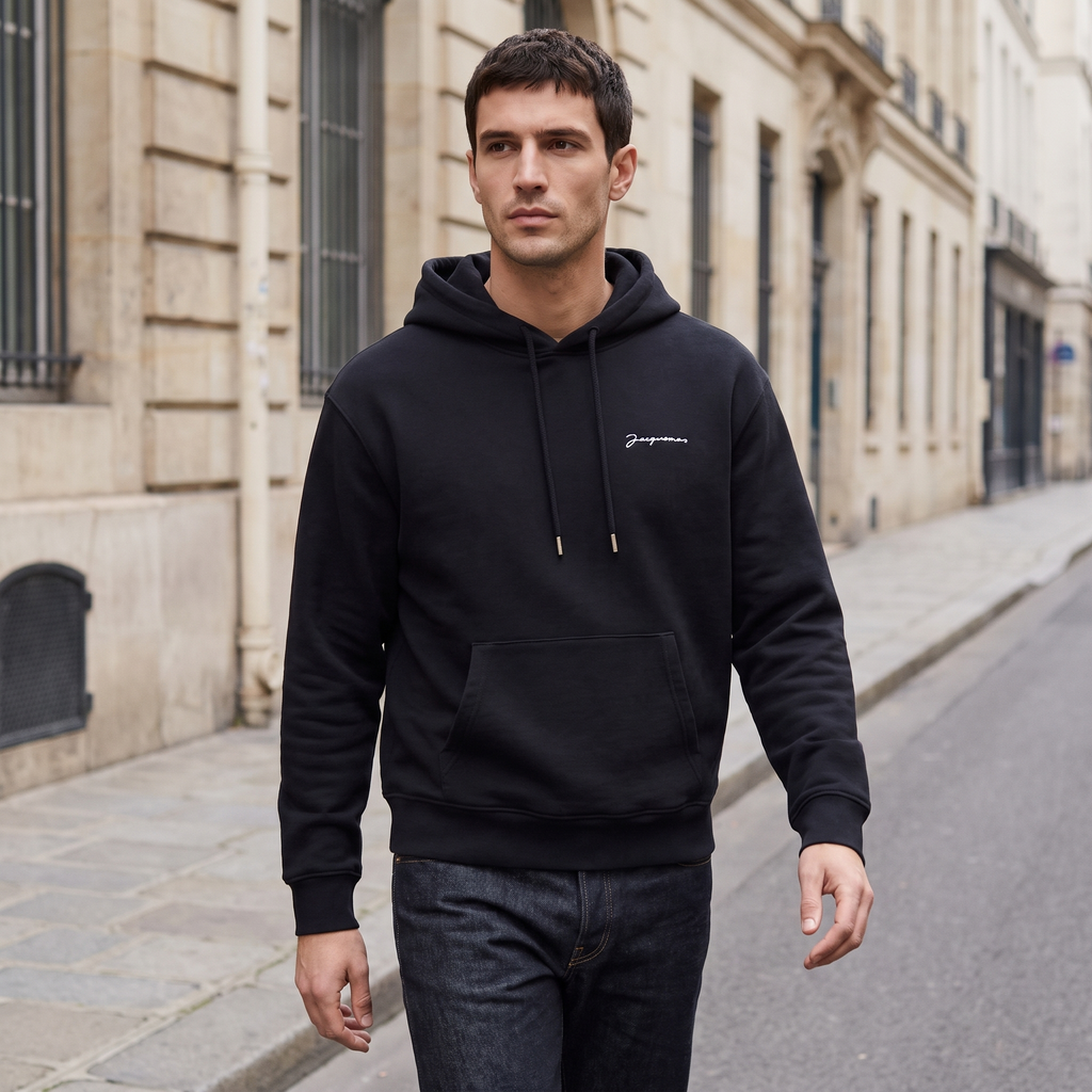 Le hoodie Brode Jacquemus Black – porté – ambiance