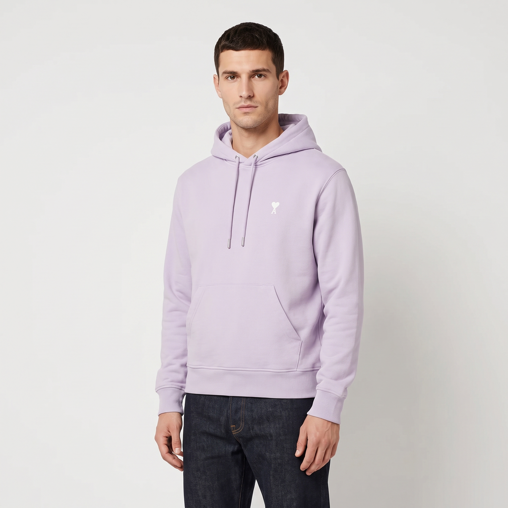 Hoodie Violet Ami de Coeur en Coton – porté – trois-quarts
