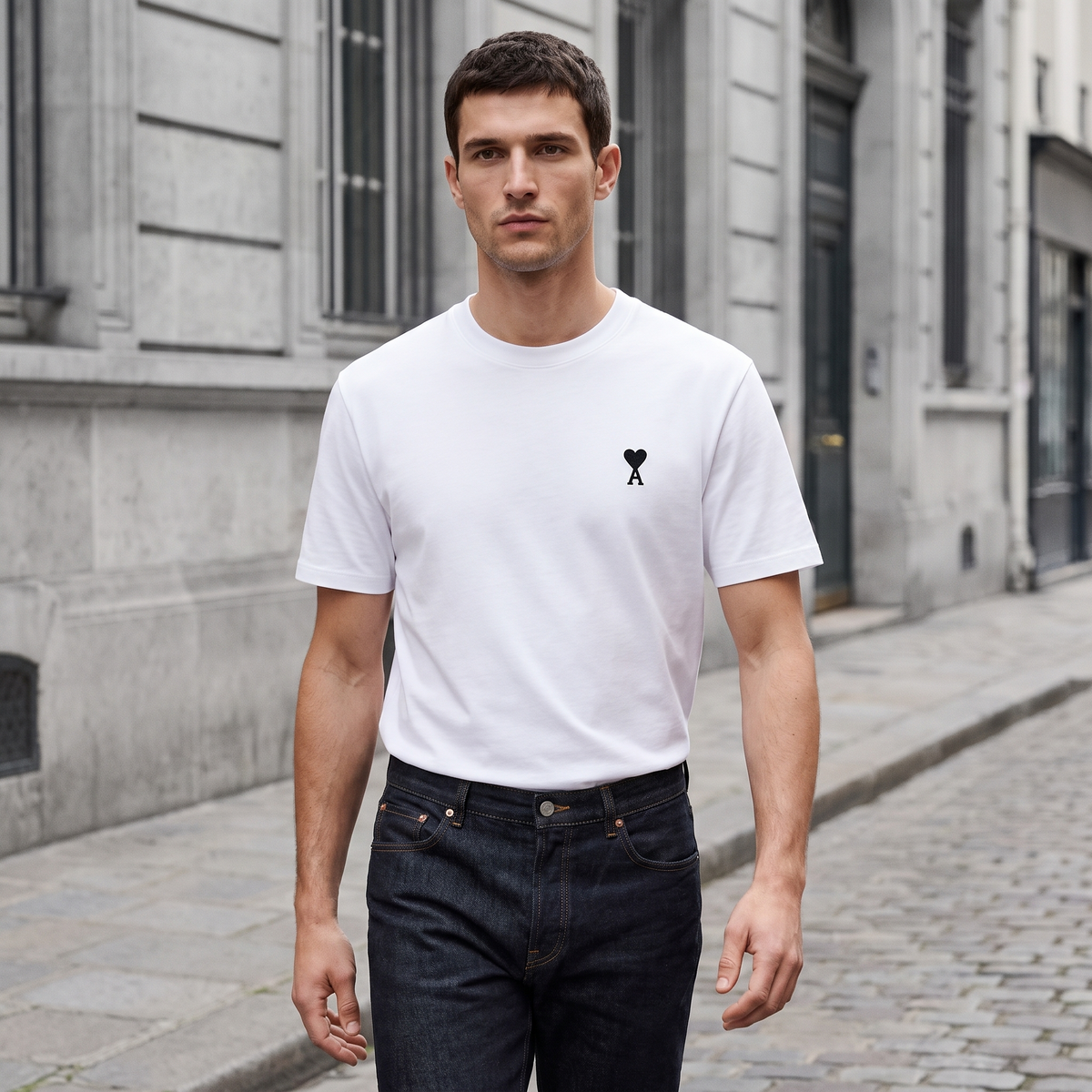 T-shirt Blanc Ami De Coeur Noir en Coton – porté – ambiance