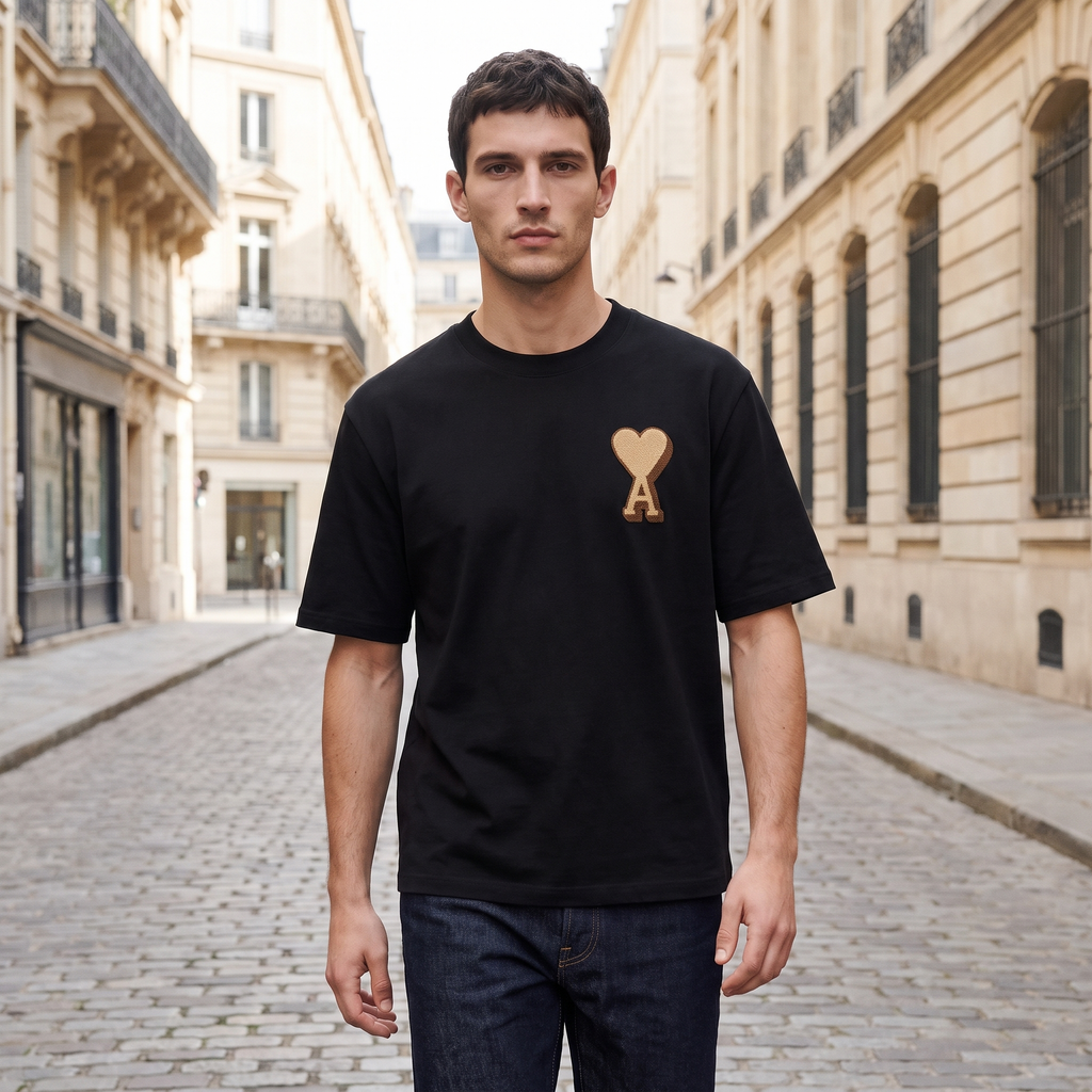 T-shirt Noir Ami De Coeur 3D en Coton – porté – ambiance
