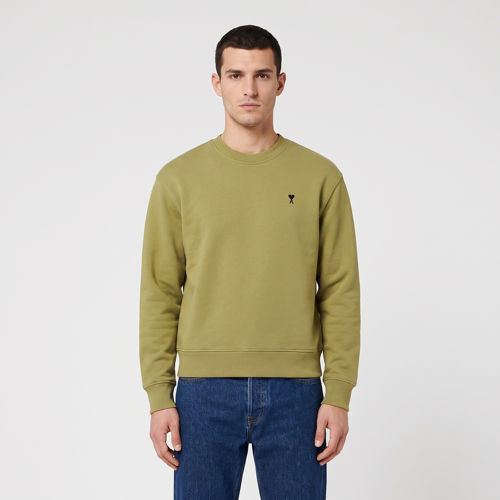 Sweatshirt Vert Ami De Coeur Noir en Coton – porté – face