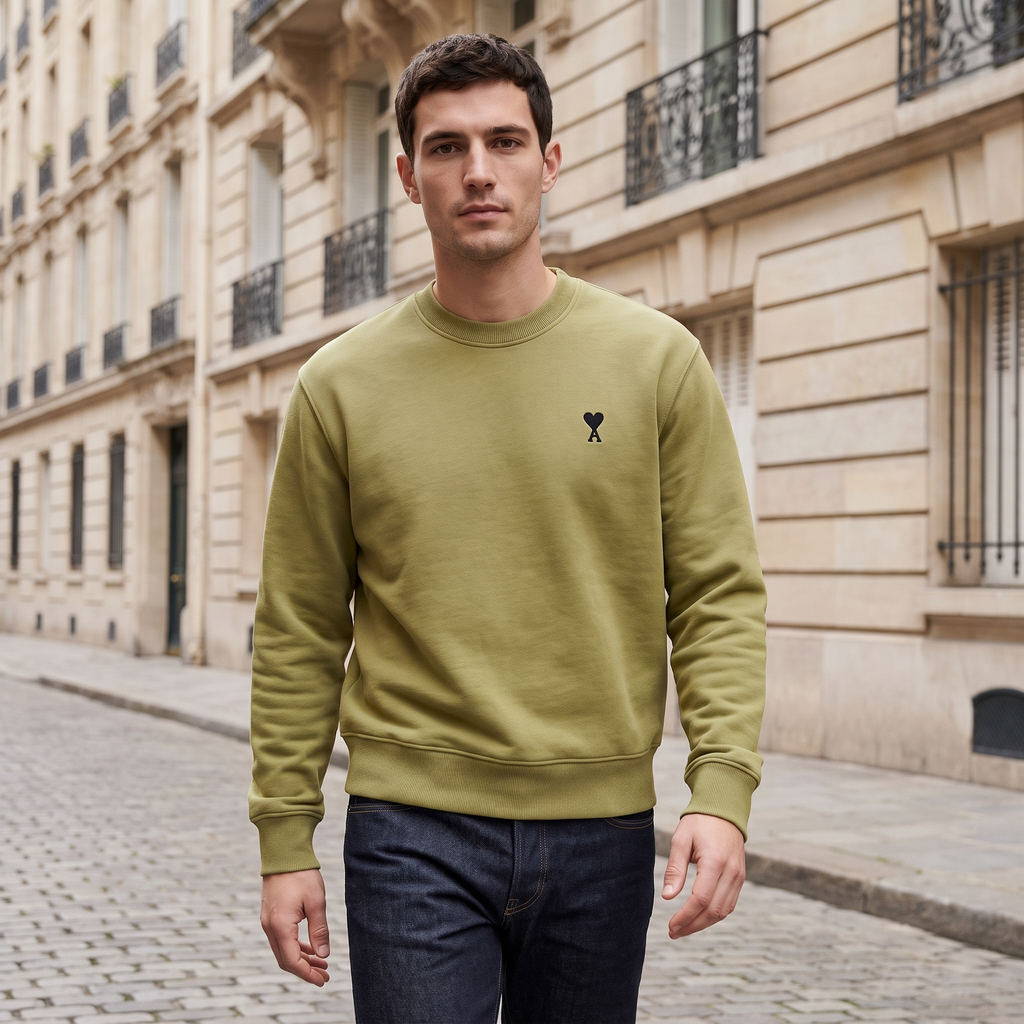 Sweatshirt Vert Ami De Coeur Noir en Coton – porté – ambiance