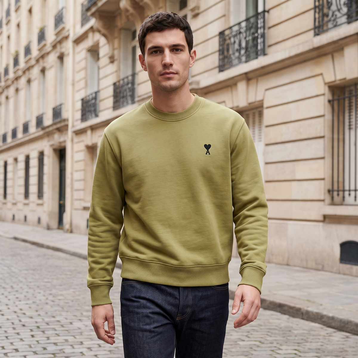 Sweatshirt Vert Ami De Coeur Noir en Coton – porté – ambiance