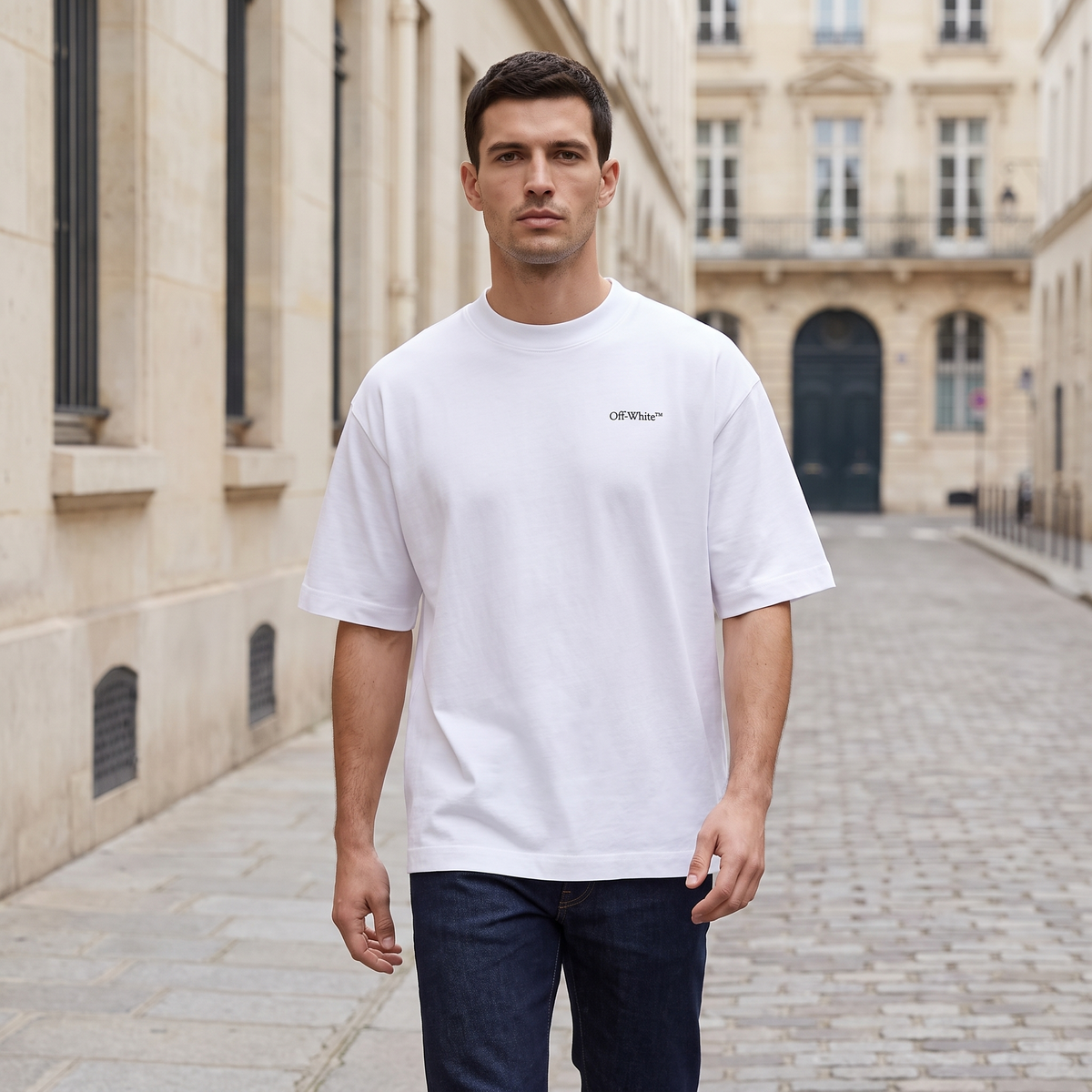 T-shirt Off-White White Logo Black – porté – ambiance