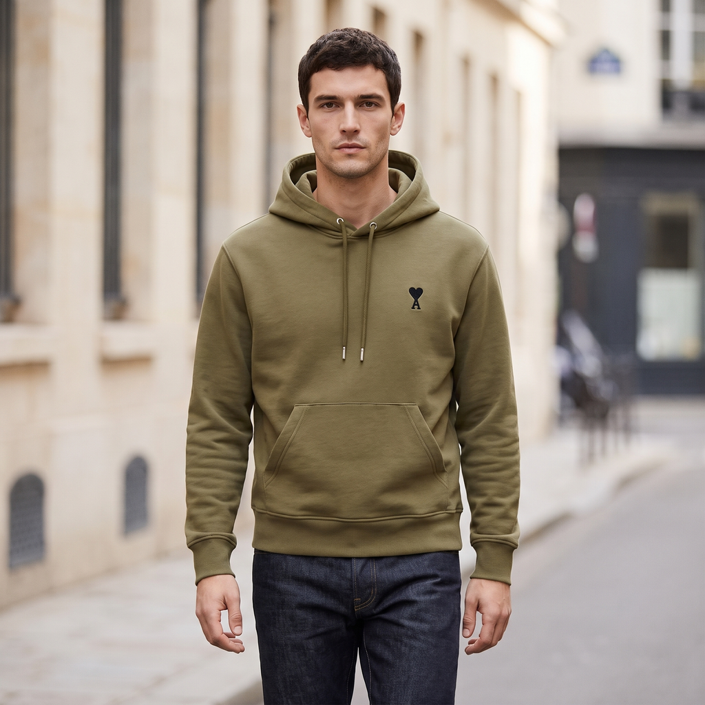 Hoodie Vert Ami De Coeur Noir en Coton – porté – ambiance