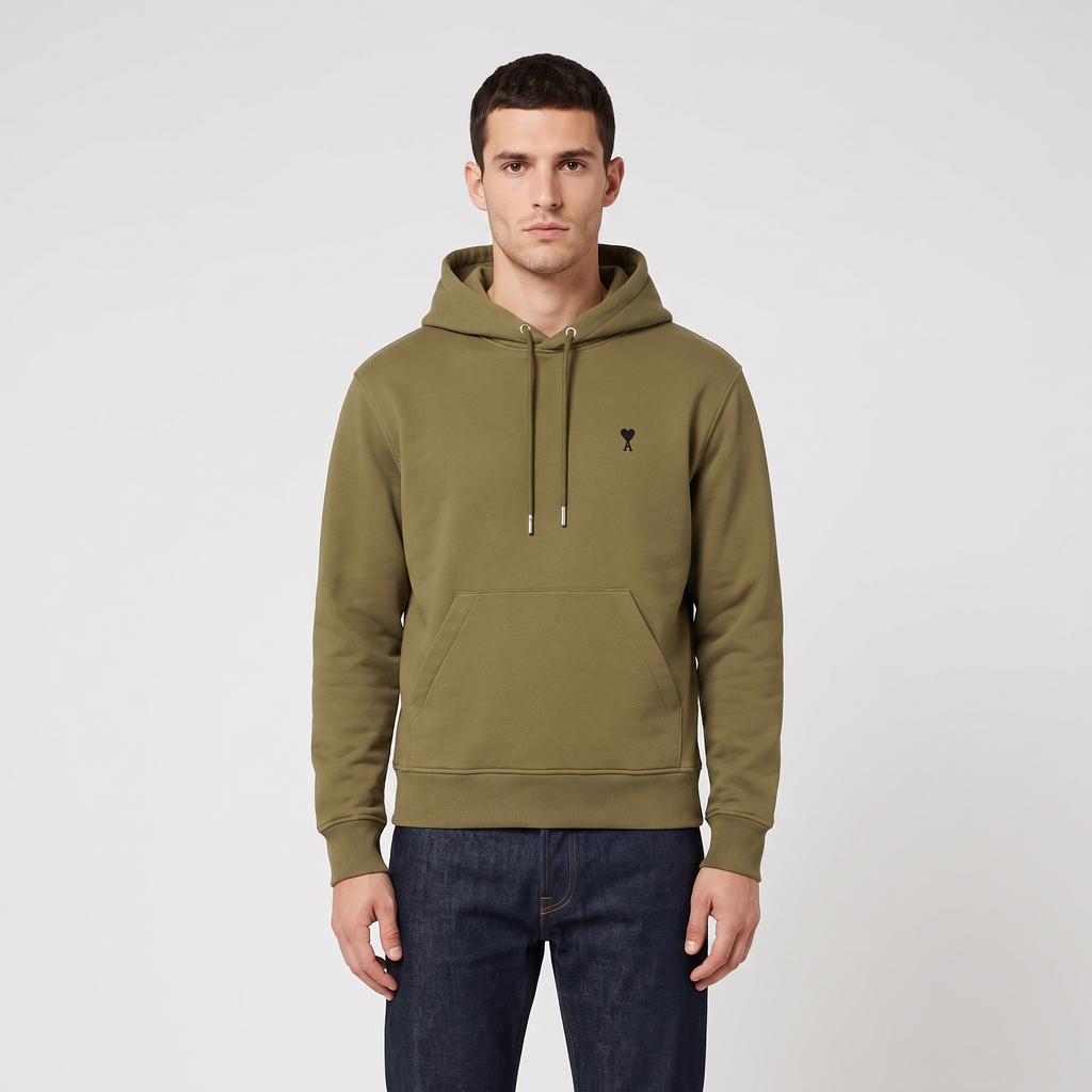 Hoodie Vert Ami De Coeur Noir en Coton – porté – face