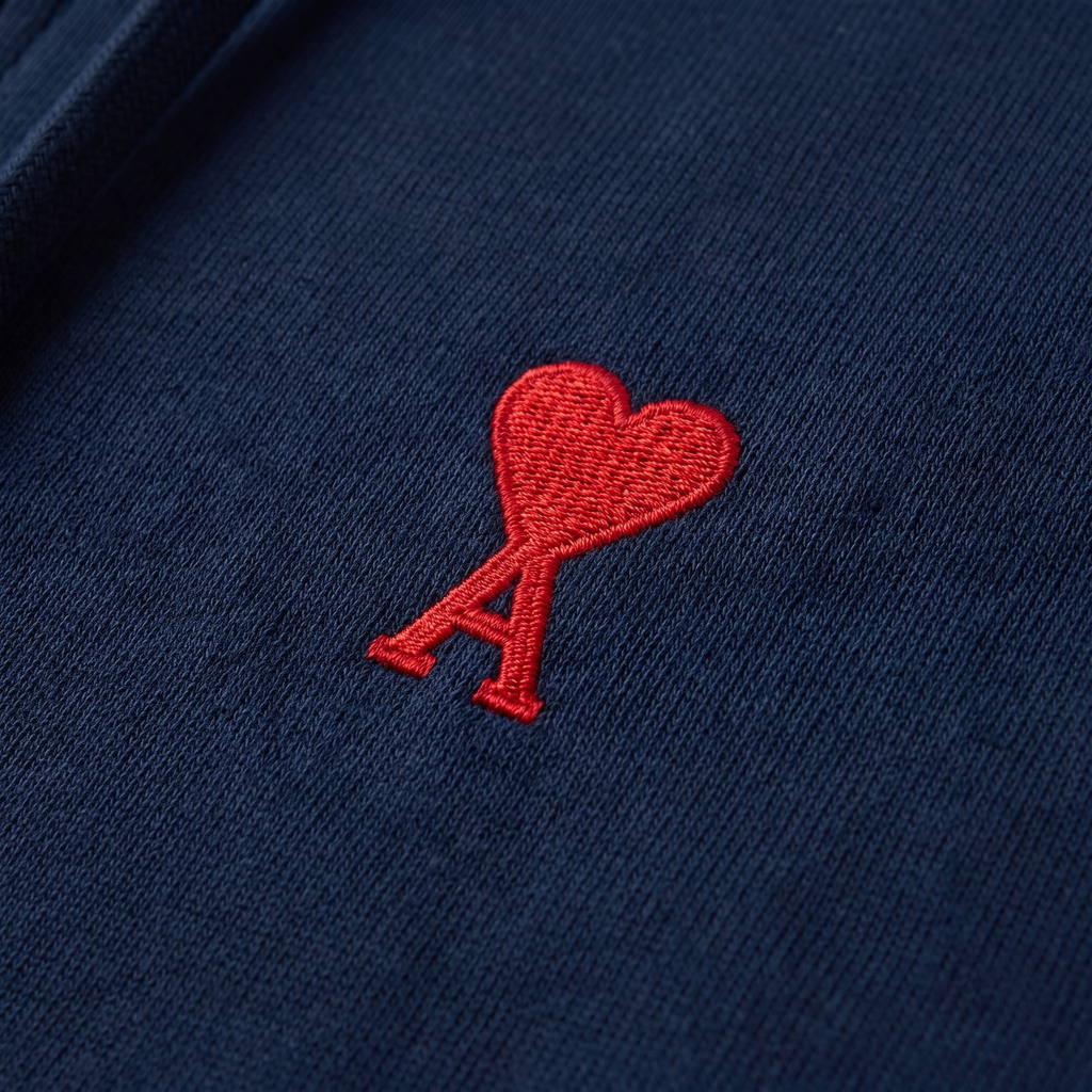 Hoodie Zippe Ami De Coeur Rouge Bleu en Coton – détail du logo