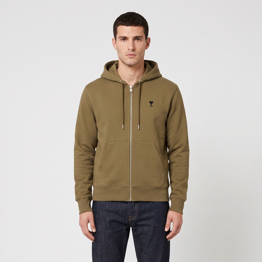 Hoodie Zippe Ami De Coeur Noir Bronze en Coton – porté – face