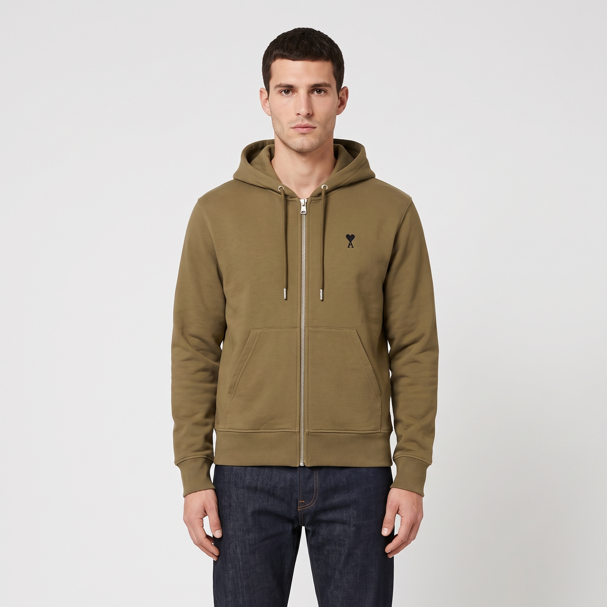 Hoodie Zippe Ami De Coeur Noir Bronze en Coton – porté – face