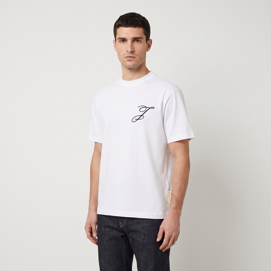 Le t-shirt Logo Jacquemus White – porté – trois-quarts