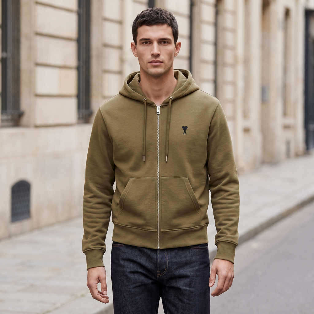 Hoodie Zippe Ami De Coeur Noir Bronze en Coton – porté – ambiance