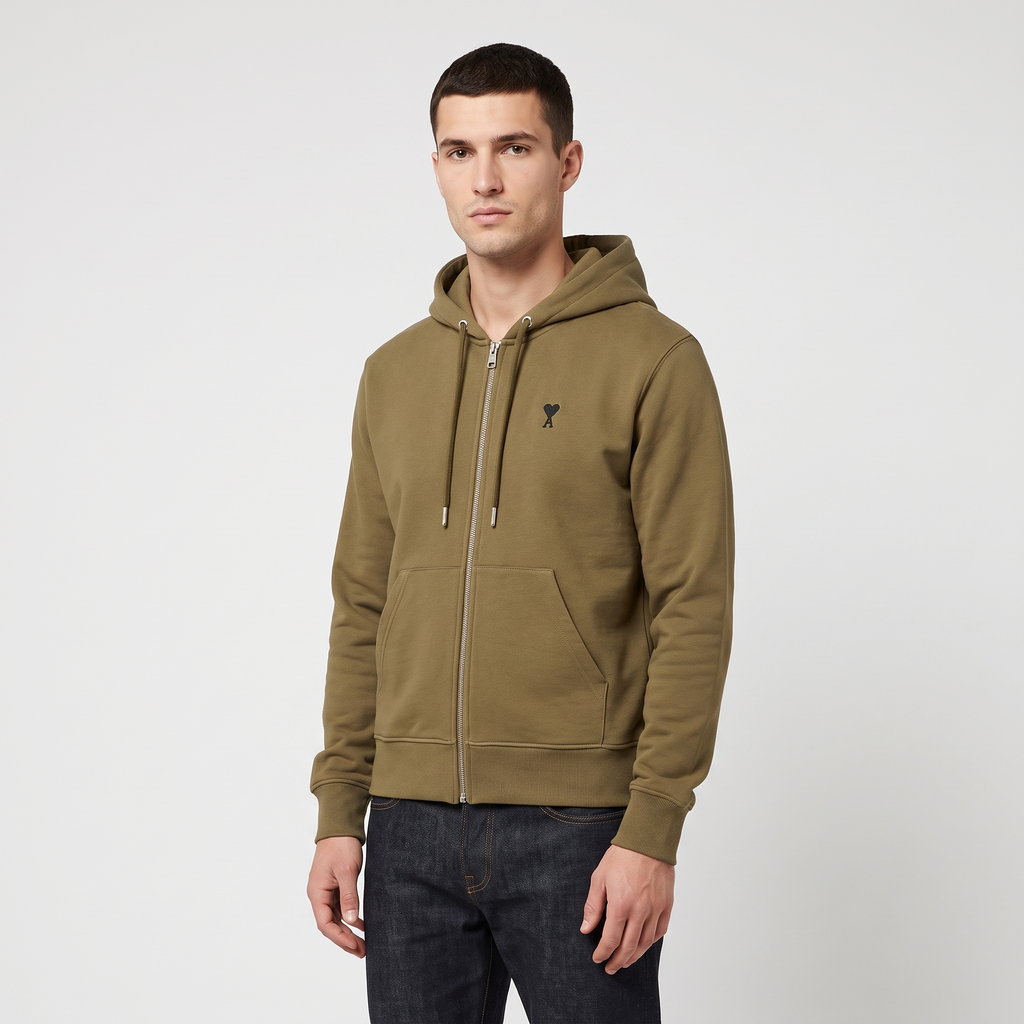 Hoodie Zippe Ami De Coeur Noir Bronze en Coton – porté – trois-quarts