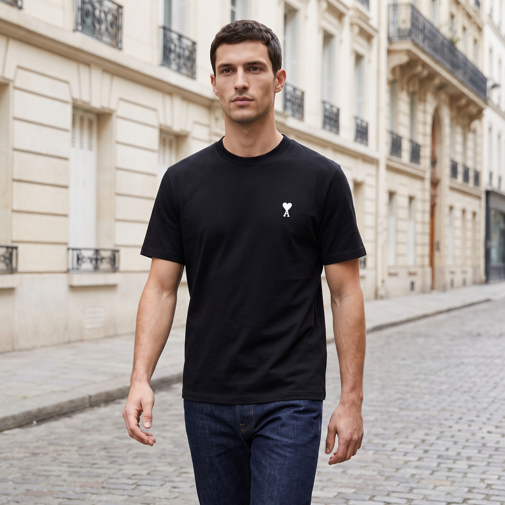 T-shirt Noir Ami de Coeur Blanc en Coton – porté – ambiance