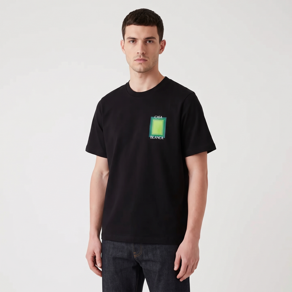 T-shirt Casablanca Gradient Green – porté – trois-quarts
